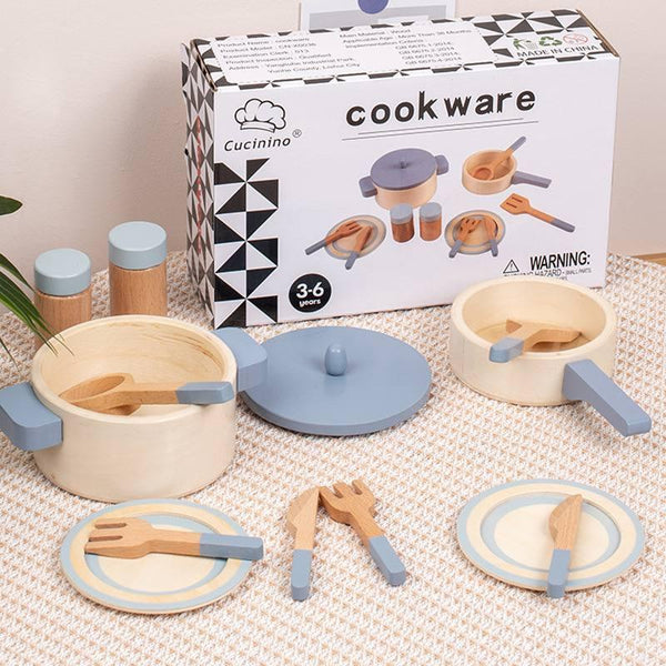 Cucinino Wooden Cookware Minimalist Mini Cooking Pretend Play Set by WISHLAND