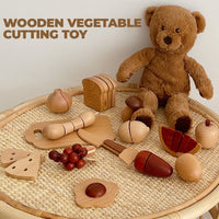 KIENVY Natural Wood Vegetable Cutting 30 Pieces Food Cutting Pretend Play for Kids by WISHLAND