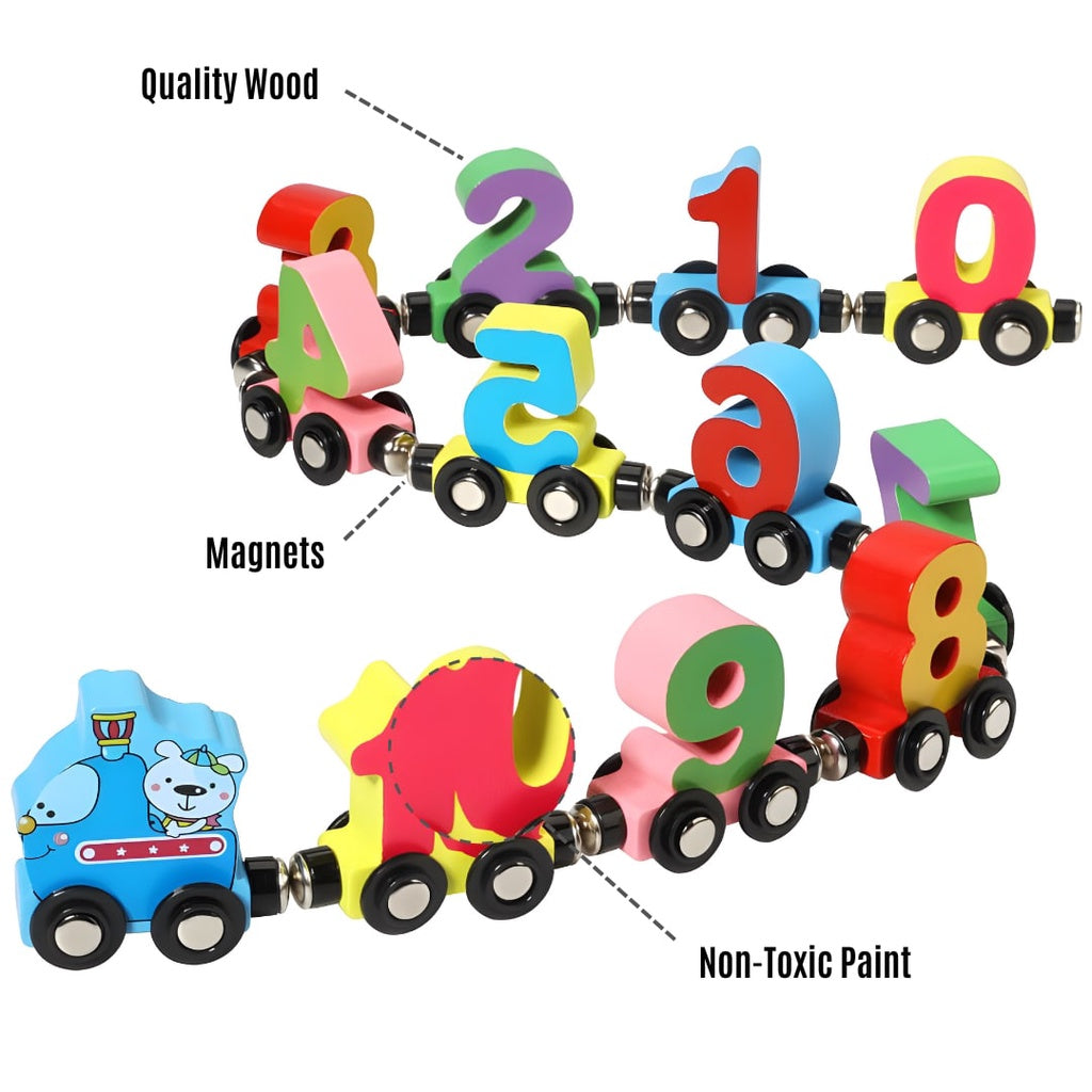 Wooden Magnetic Digital Number Cars Wooden Train Set for Kids by WISHLAND