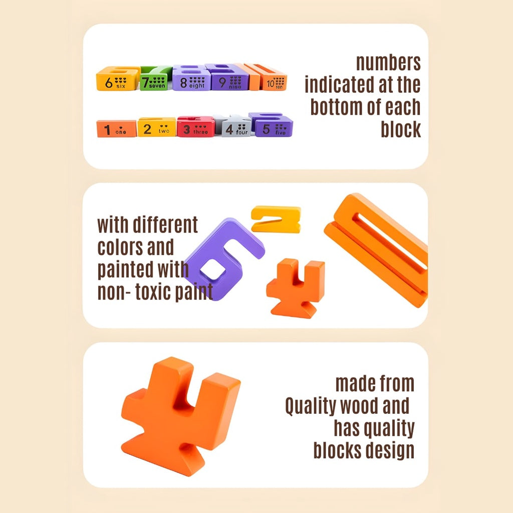 Wooden Digital Building Blocks Number Stackable Blocks Educational Toy for Kids by WISHLAND