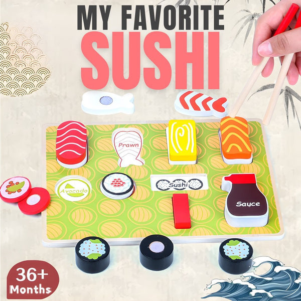 KABI Wooden My Favorite Sushi 3D Puzzle Food Pretend Play Puzzle for Kids by WISHLAND