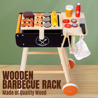 Wooden Barbeque Rack with Imitation Food and Grilling Tools for Pretend Play by WISHLAND