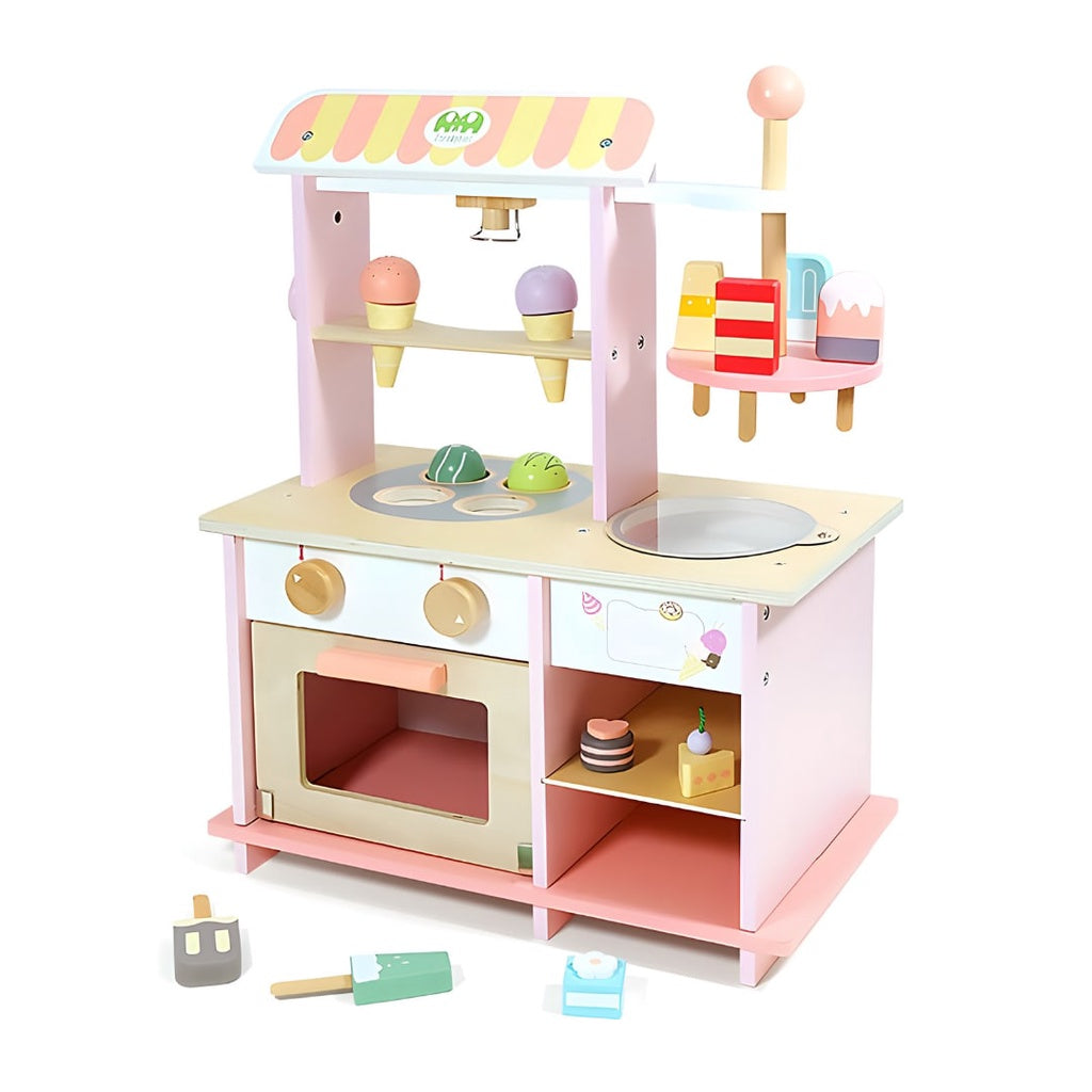 Wooden Ice Cream and Dessert Pretend Food Stand for Kids by WISHLAND