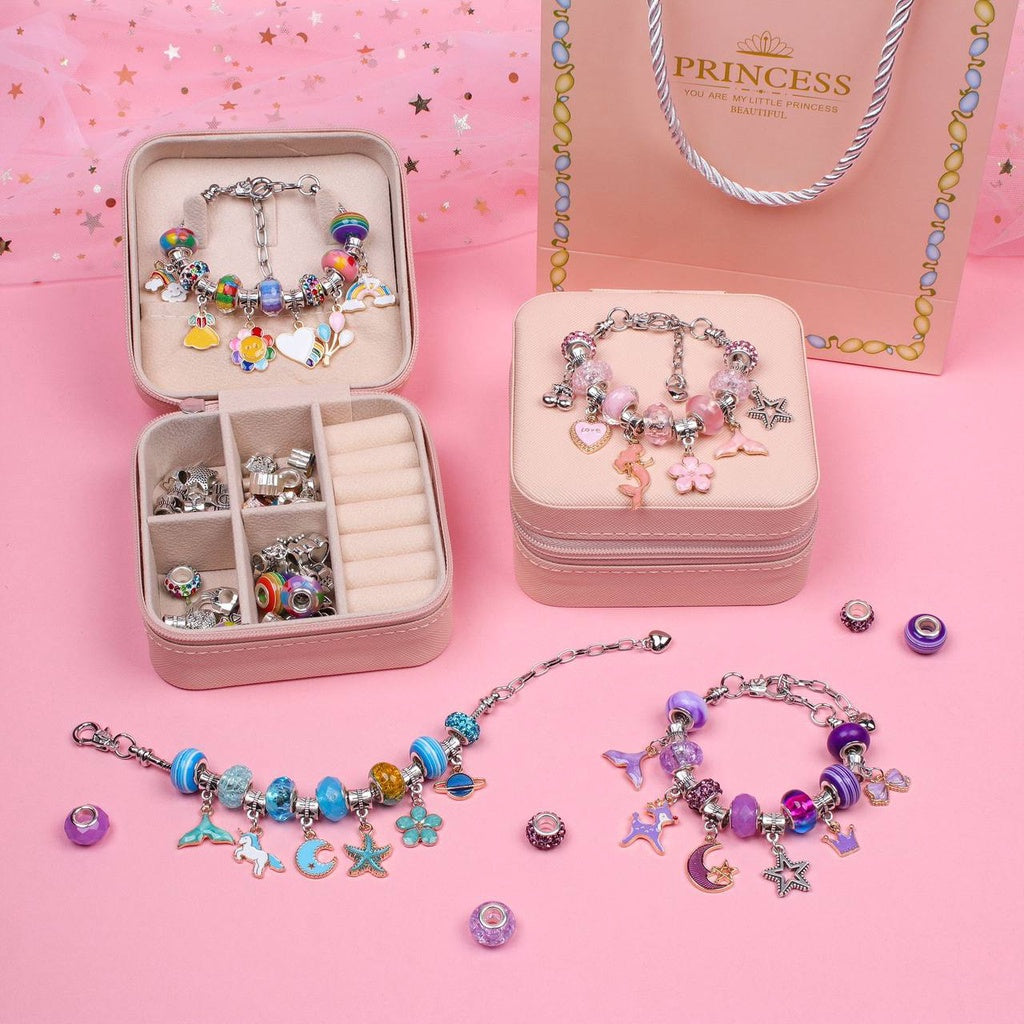 DIY Charm Bracelet and Necklace Making Kit with Jewelry Box for Kids by WISHLAND