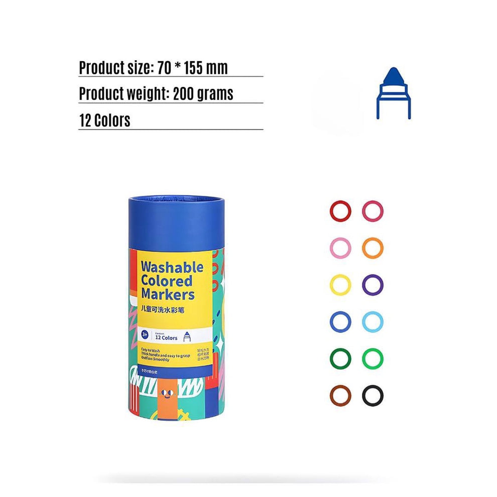 KIDDY COLOR Washable Colored Markers Set Art Supply for Kids by WISHLA