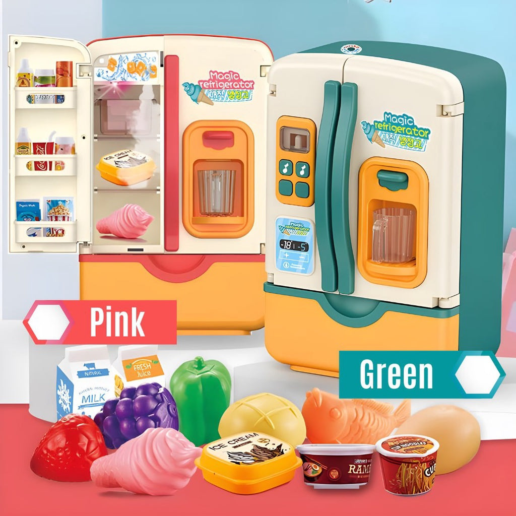 Magic Fridge Kitchen Toy with Ice Dispenser Pretend Play Appliance for Kids by WISHLAND