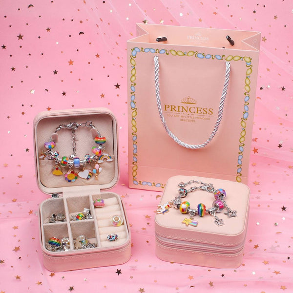 DIY Charm Bracelet and Necklace Making Kit with Jewelry Box for Kids by WISHLAND