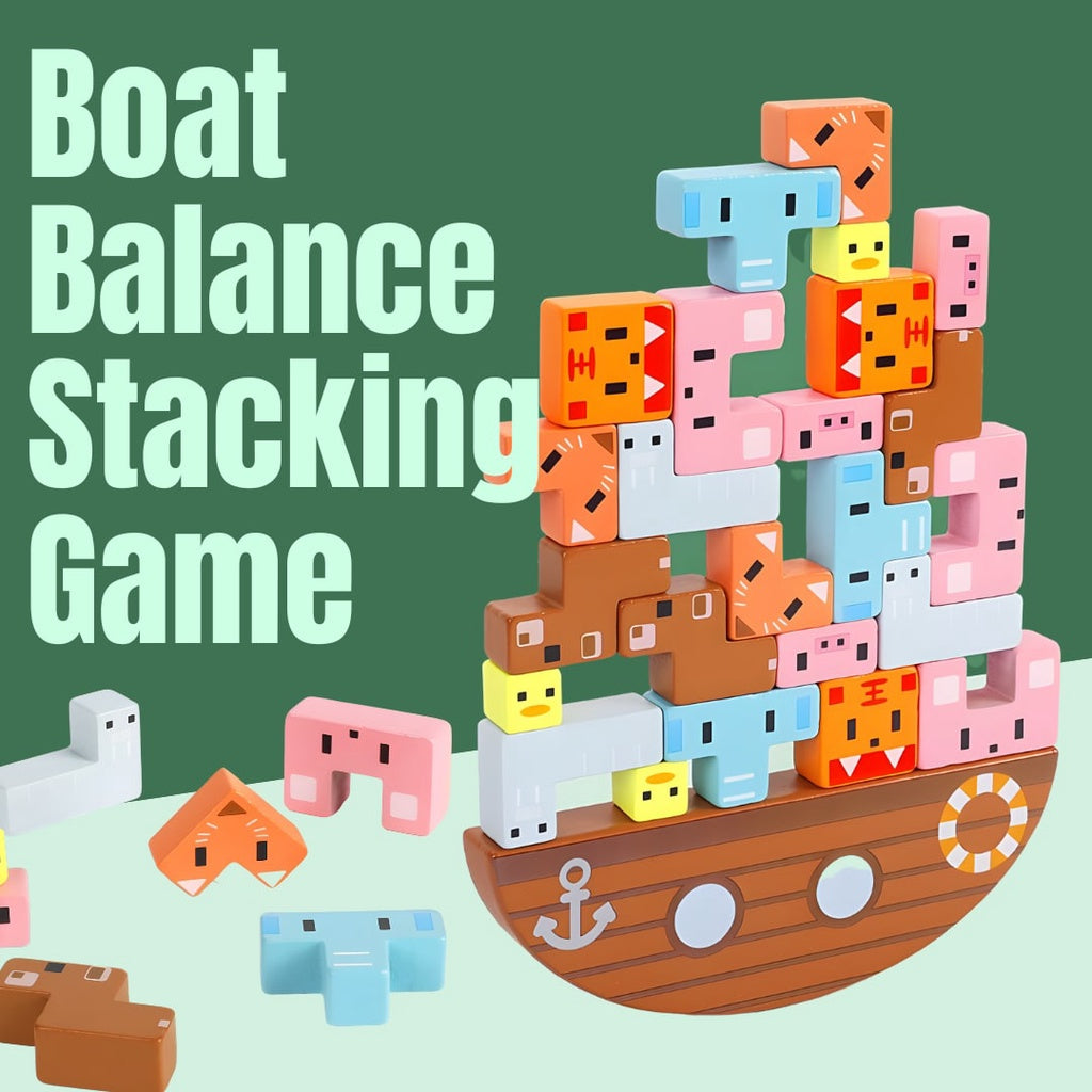 Boat Balance Wooden Tetris Animal Design Stacking Game for Kids by WISHLAND