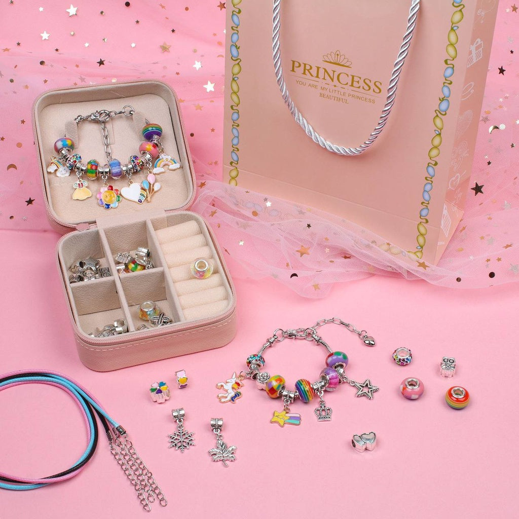 DIY Charm Bracelet and Necklace Making Kit with Jewelry Box for Kids by WISHLAND