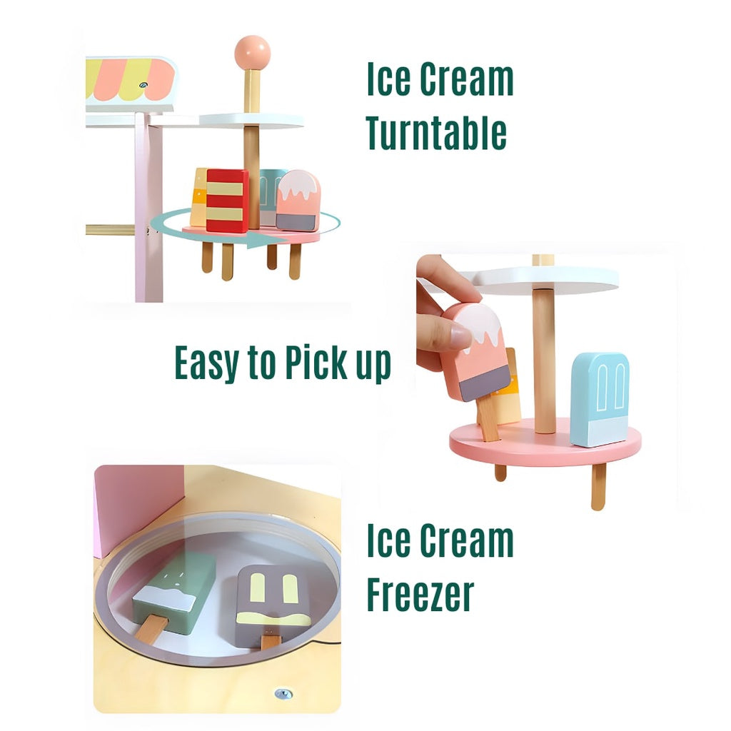 Wooden Ice Cream and Dessert Pretend Food Stand for Kids by WISHLAND