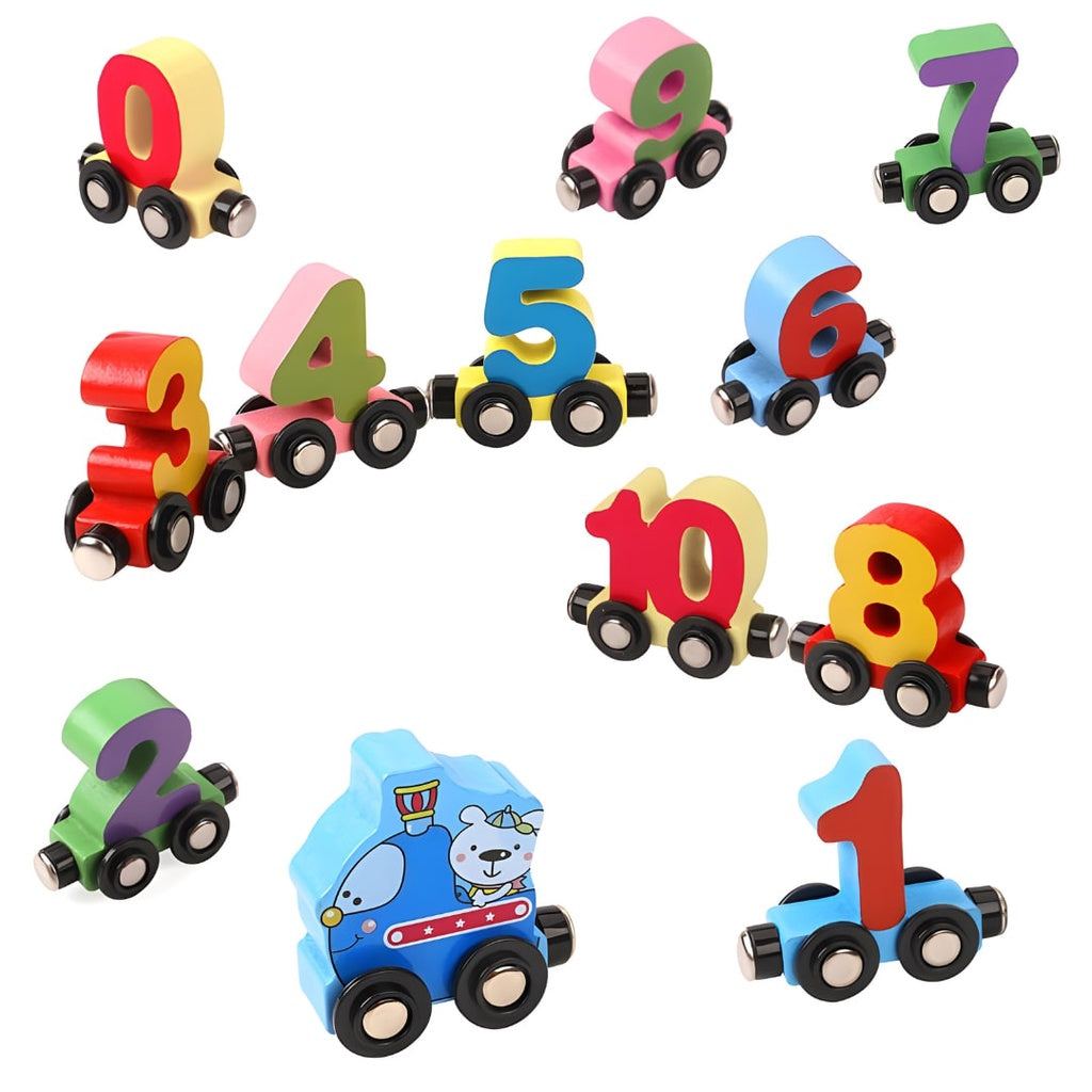 Wooden Magnetic Digital Number Cars Wooden Train Set for Kids by WISHLAND