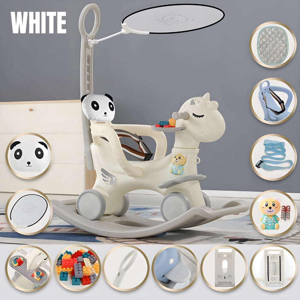 Unicorn Multifunctional Rocking Horse with Lego Blocks Trolley for Kids by WISHLAND