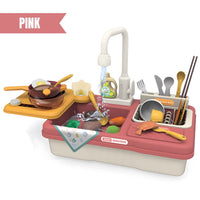 Kitchen Dish Washing Play Set with Running Water Kitchen Sink Toy for Kids by WISHLAND