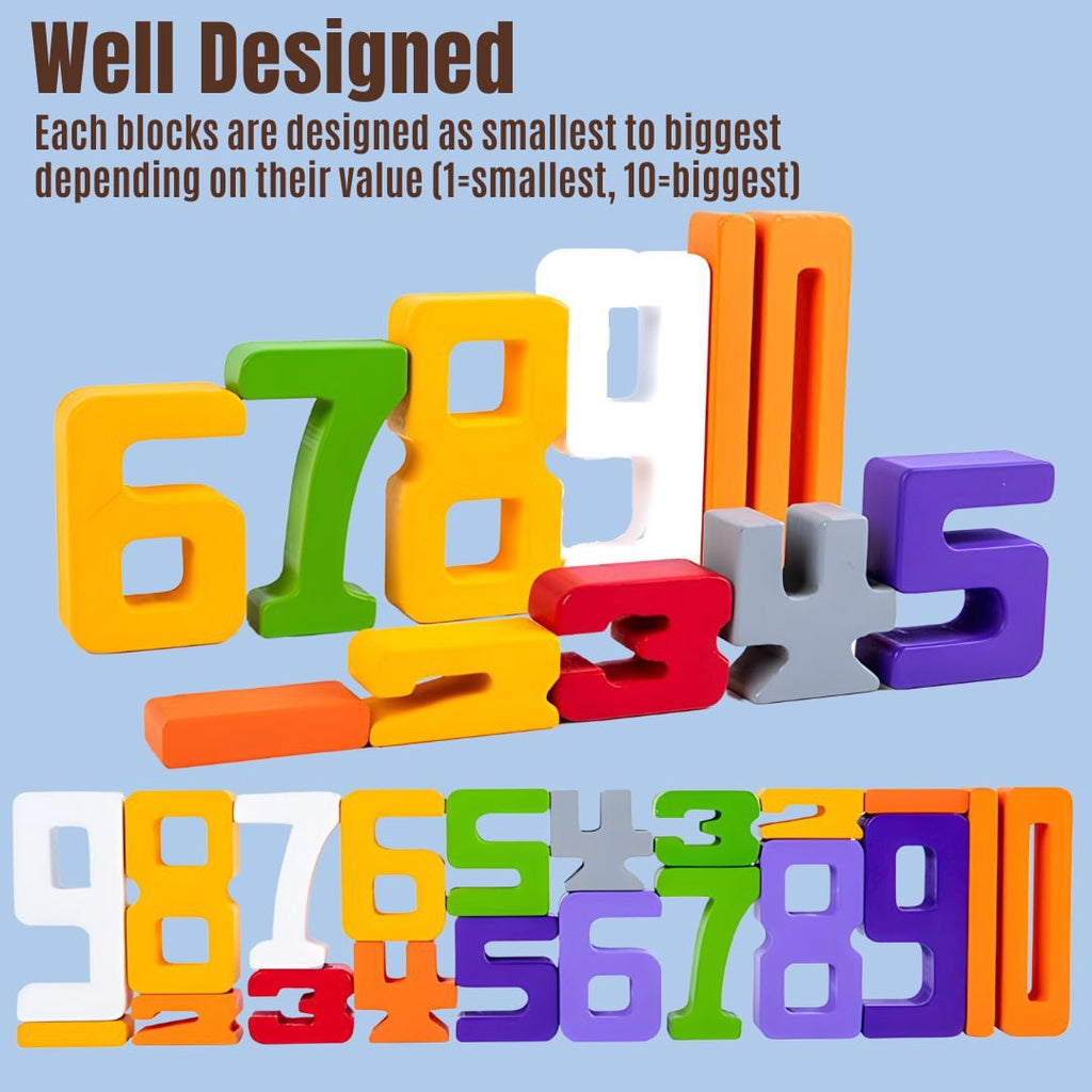 Wooden Digital Building Blocks Number Stackable Blocks Educational Toy for Kids by WISHLAND