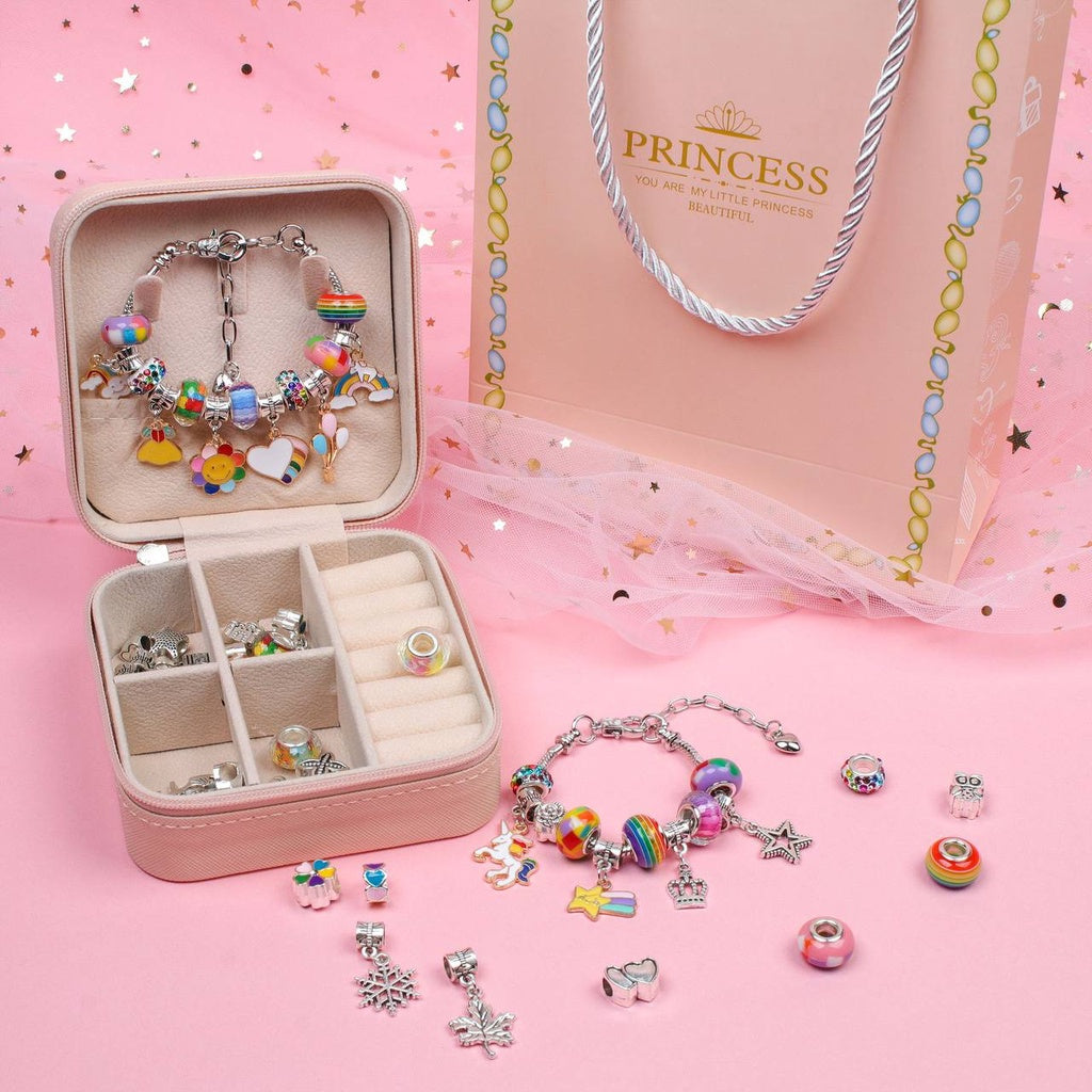 DIY Charm Bracelet and Necklace Making Kit with Jewelry Box for Kids by WISHLAND