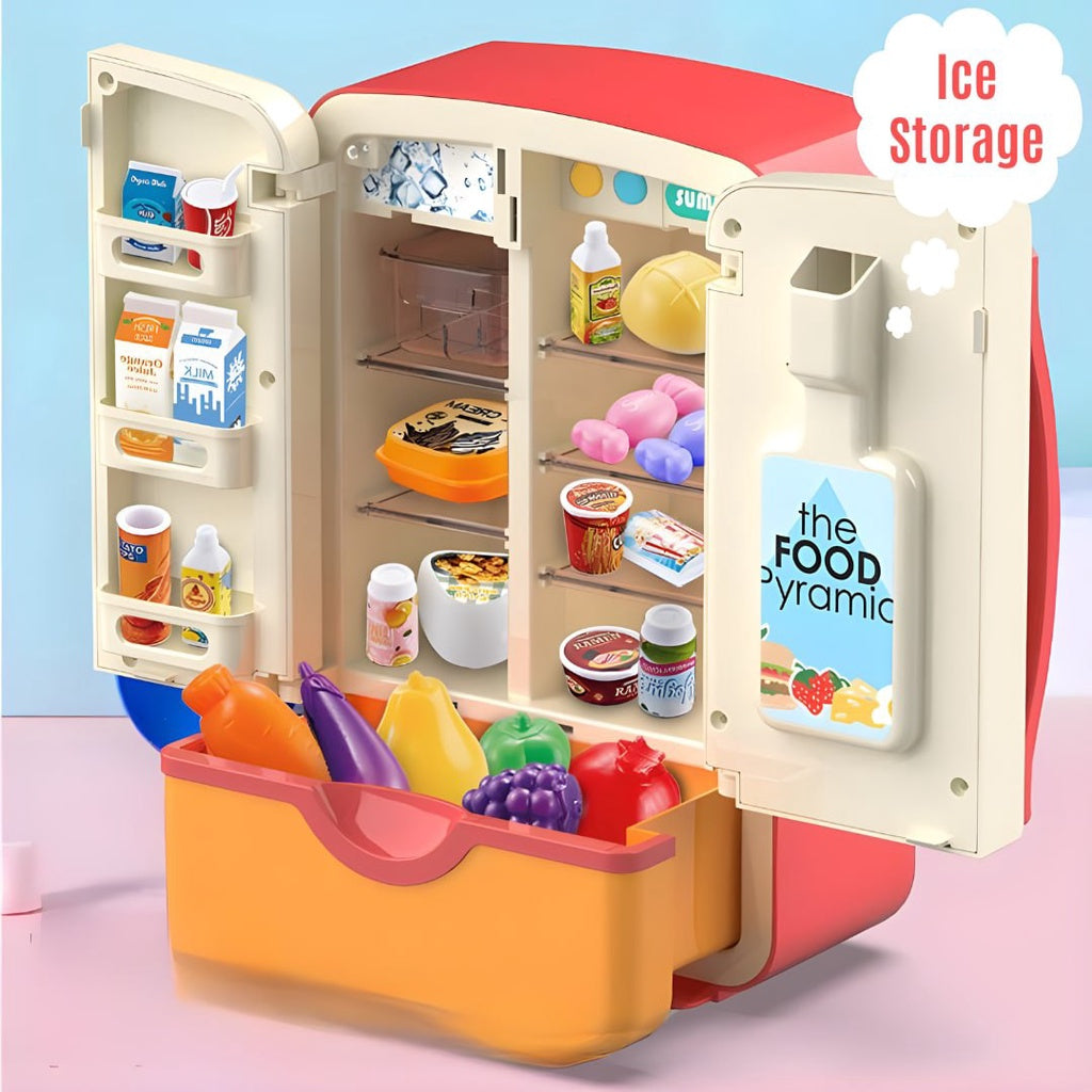 Magic Fridge Kitchen Toy with Ice Dispenser Pretend Play Appliance for Kids by WISHLAND