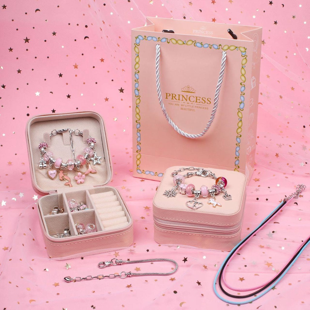 DIY Charm Bracelet and Necklace Making Kit with Jewelry Box for Kids by WISHLAND