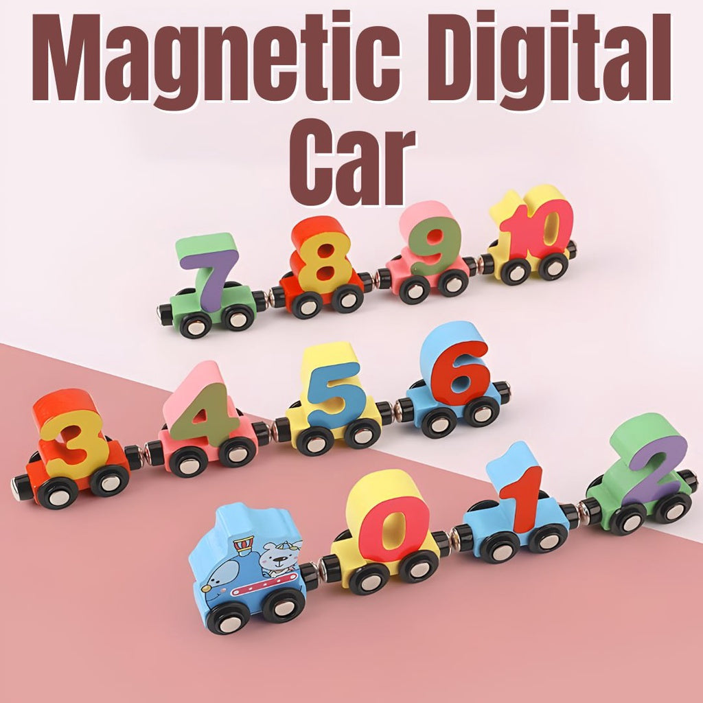 Wooden Magnetic Digital Number Cars Wooden Train Set for Kids by WISHLAND