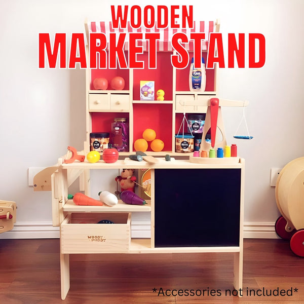 Wooden Market Grocery Play Stand Pretend Play for Kids by WISHLAND