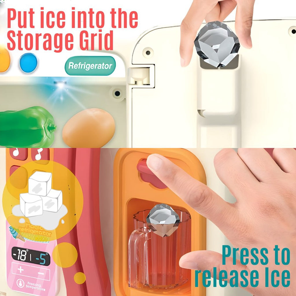 Magic Fridge Kitchen Toy with Ice Dispenser Pretend Play Appliance for Kids by WISHLAND