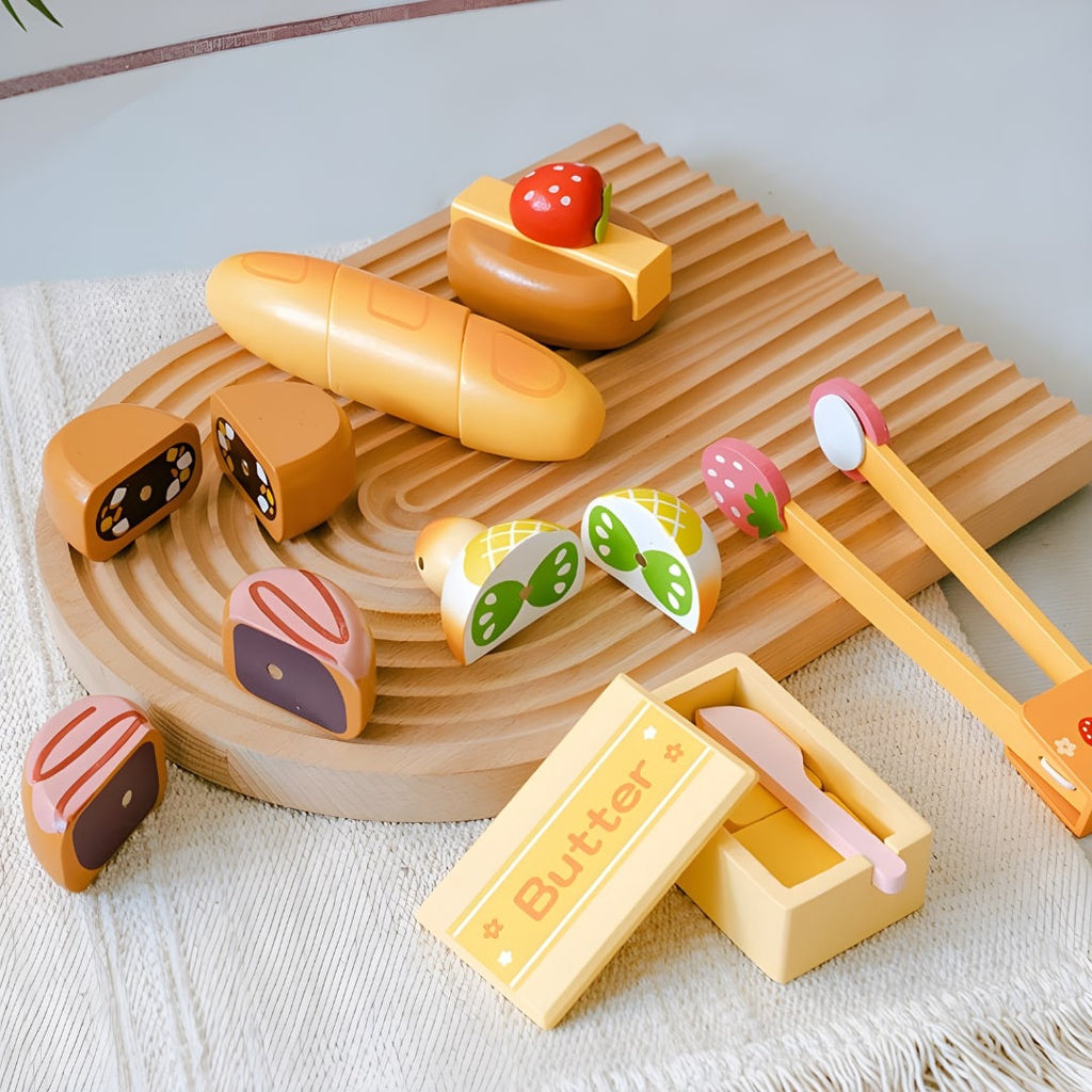 CUCININO Toast Set Wooden Bread & Pastries Pretend Play for Kids by WISHLAND