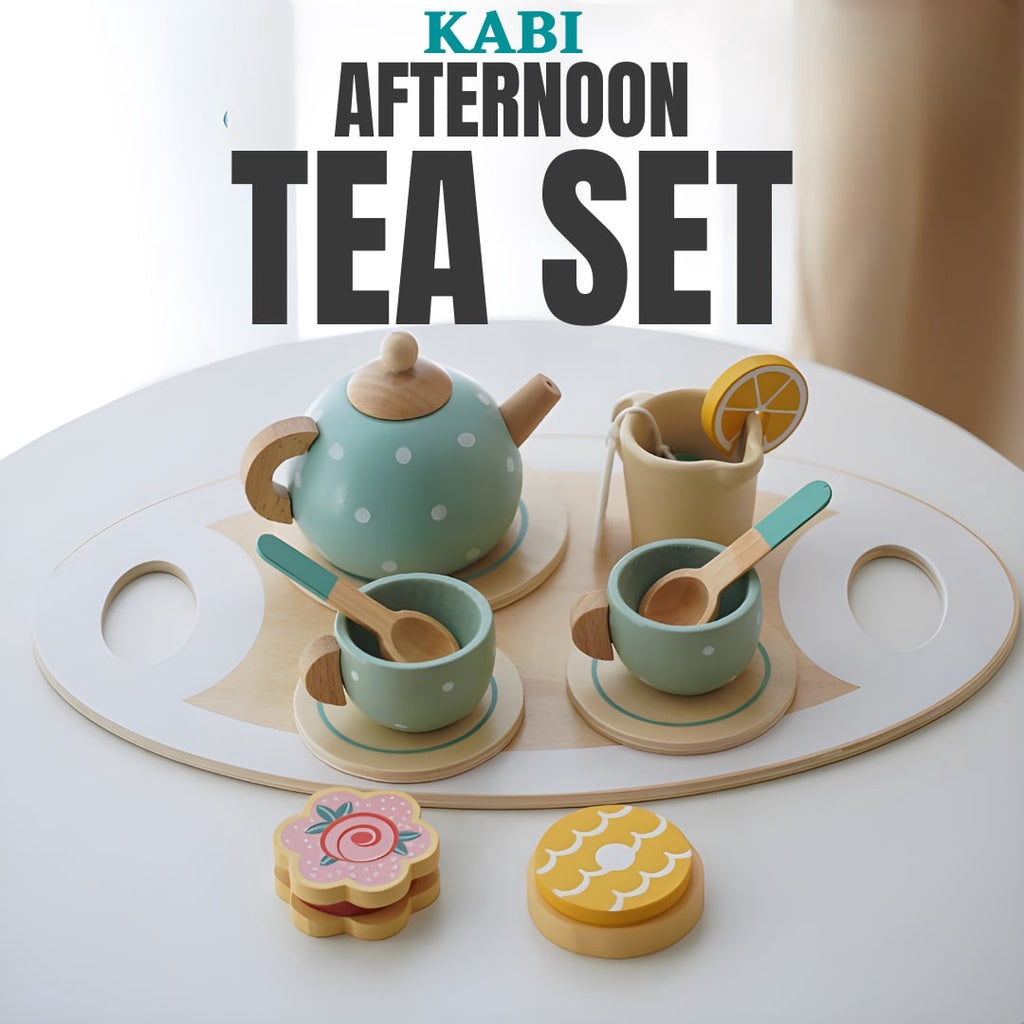 KABI Wooden Afternoon Tea Set Pretend Play for Kids by WISHLAND