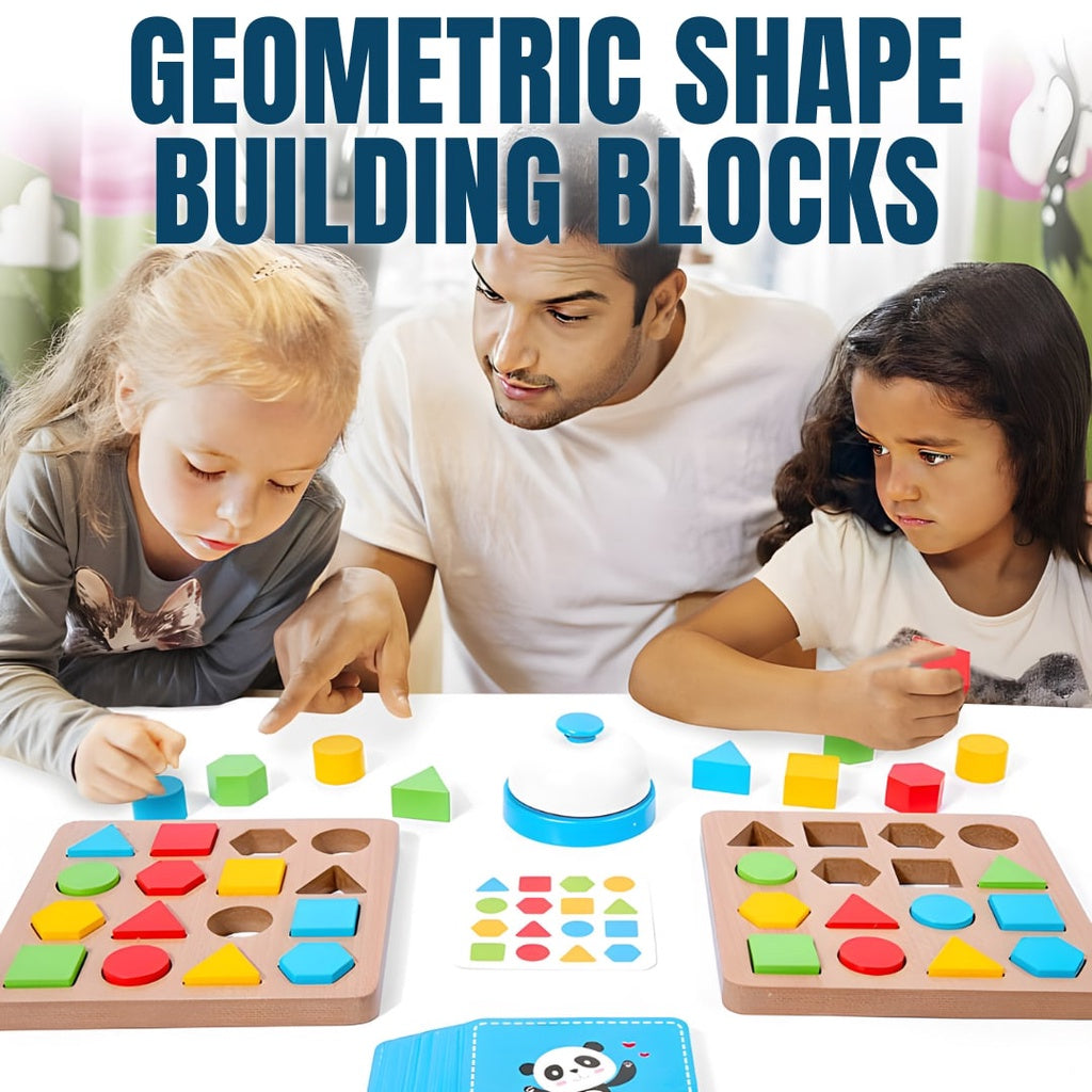 Wooden Geometric Shape Building Blocks Game with Bell for Kids by WISHLAND