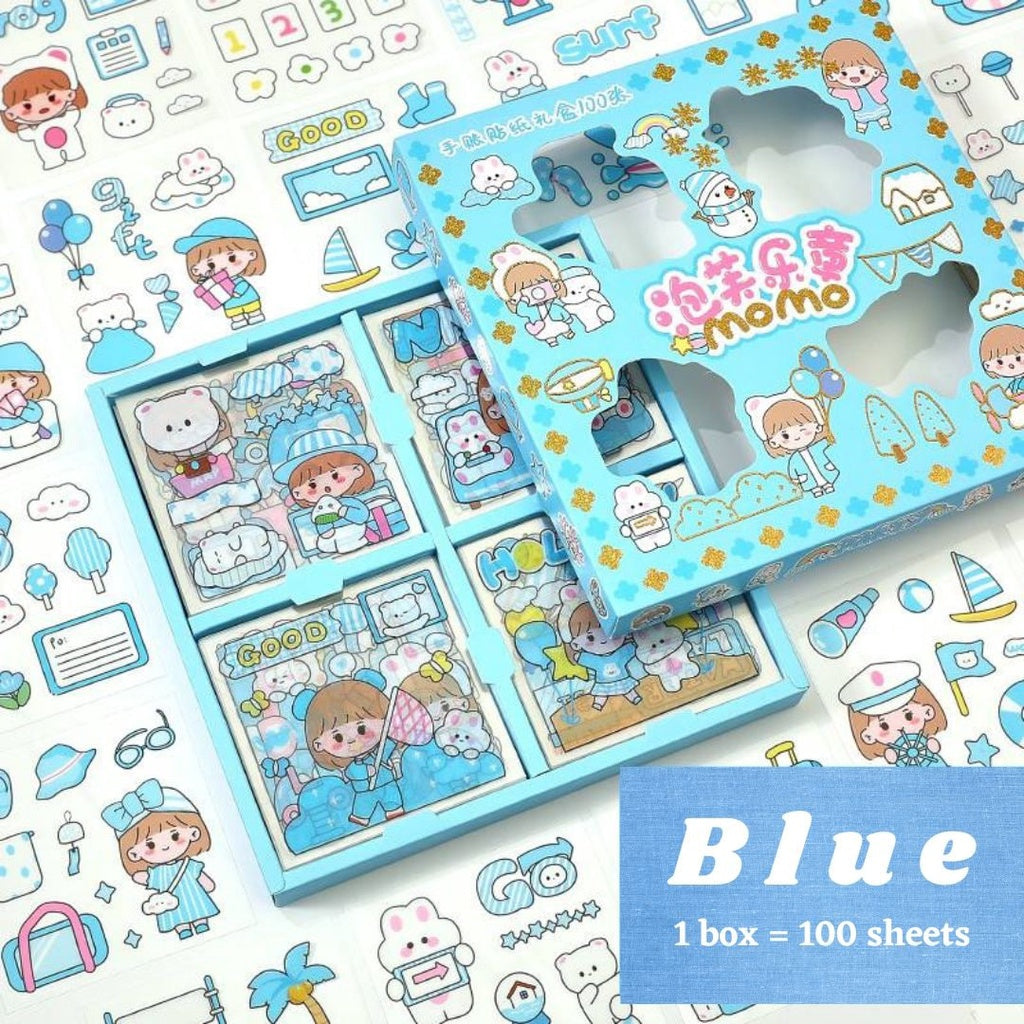 MOMO Cute Cartoon Transparent 100 Pieces Decorative Stickers for Kids by WISHLAND