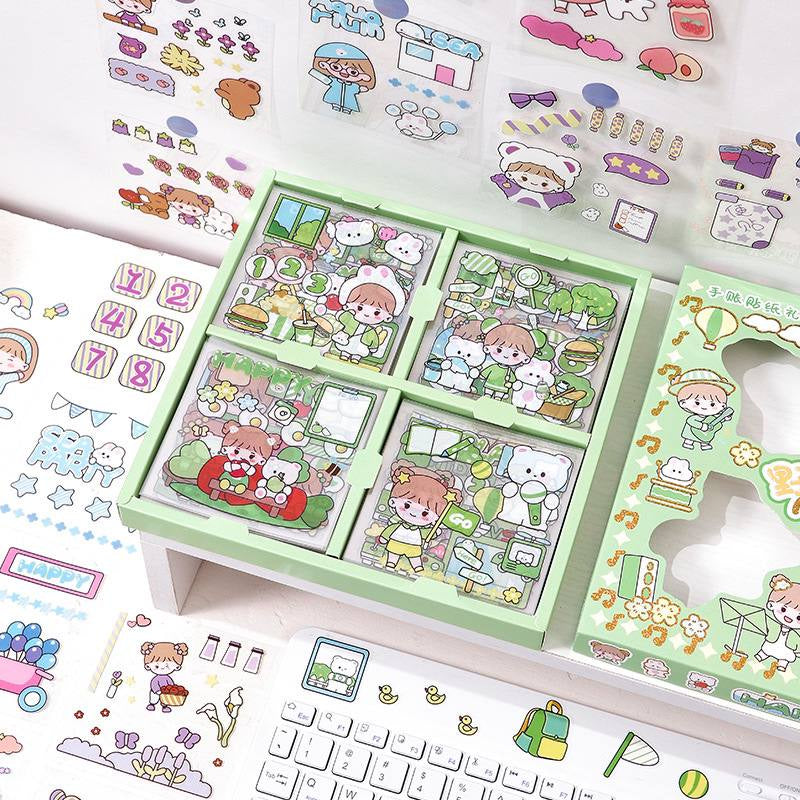 MOMO Cute Cartoon Transparent 100 Pieces Decorative Stickers for Kids by WISHLAND