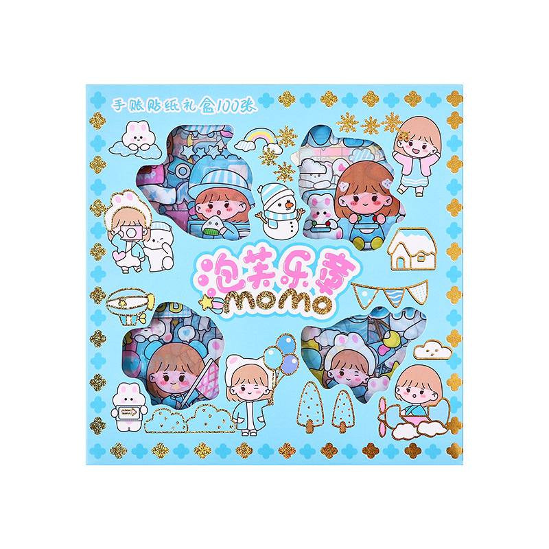 MOMO Cute Cartoon Transparent 100 Pieces Decorative Stickers for Kids by WISHLAND