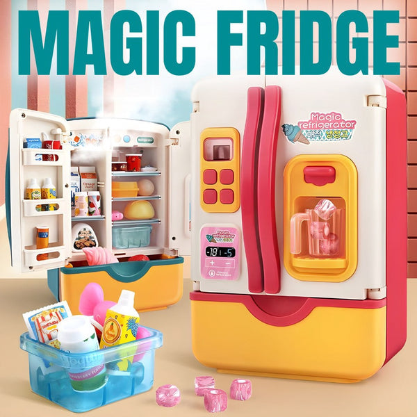 Magic Fridge Kitchen Toy with Ice Dispenser Pretend Play Appliance for Kids by WISHLAND