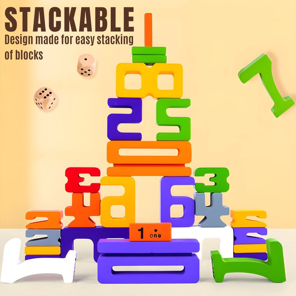 Wooden Digital Building Blocks Number Stackable Blocks Educational Toy for Kids by WISHLAND