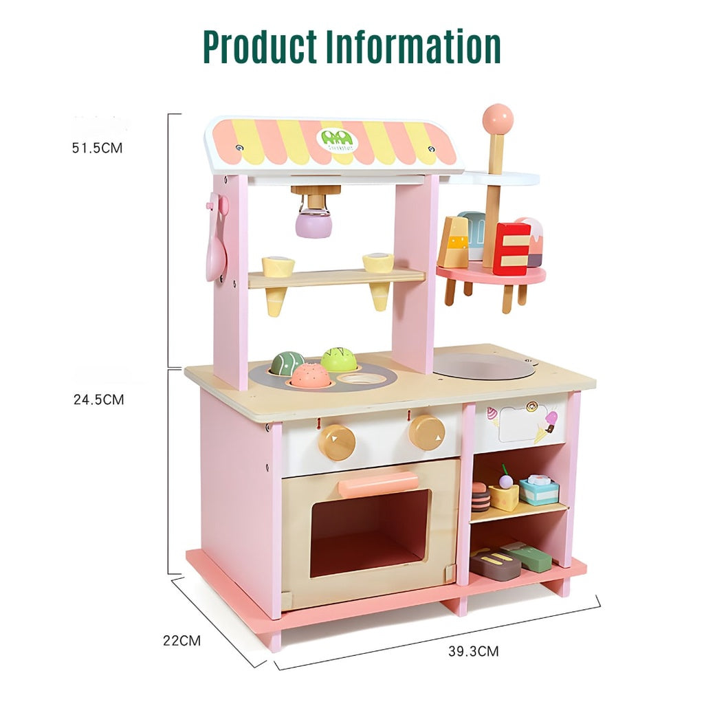 Wooden Ice Cream and Dessert Pretend Food Stand for Kids by WISHLAND