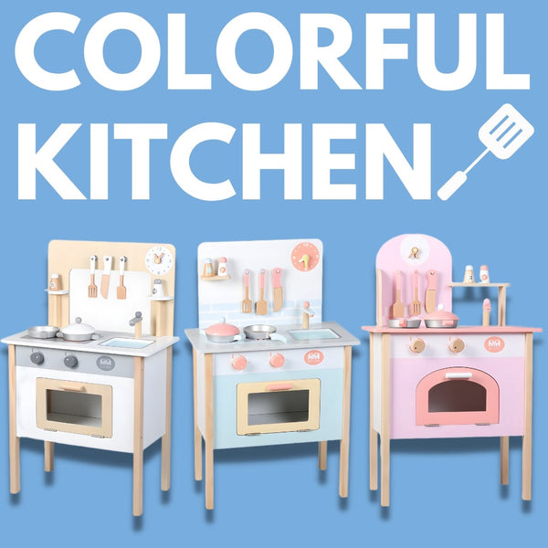 Wooden Colorful Kitchen Set Cooking Simulation Pretend Play for Kids by WISHLAND