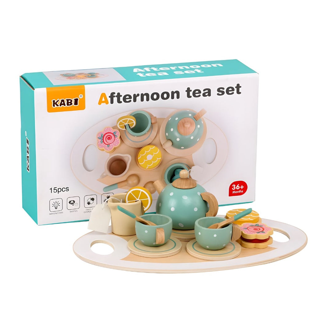 KABI Wooden Afternoon Tea Set Pretend Play for Kids by WISHLAND