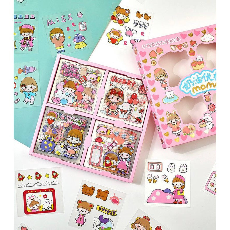 MOMO Cute Cartoon Transparent 100 Pieces Decorative Stickers for Kids by WISHLAND