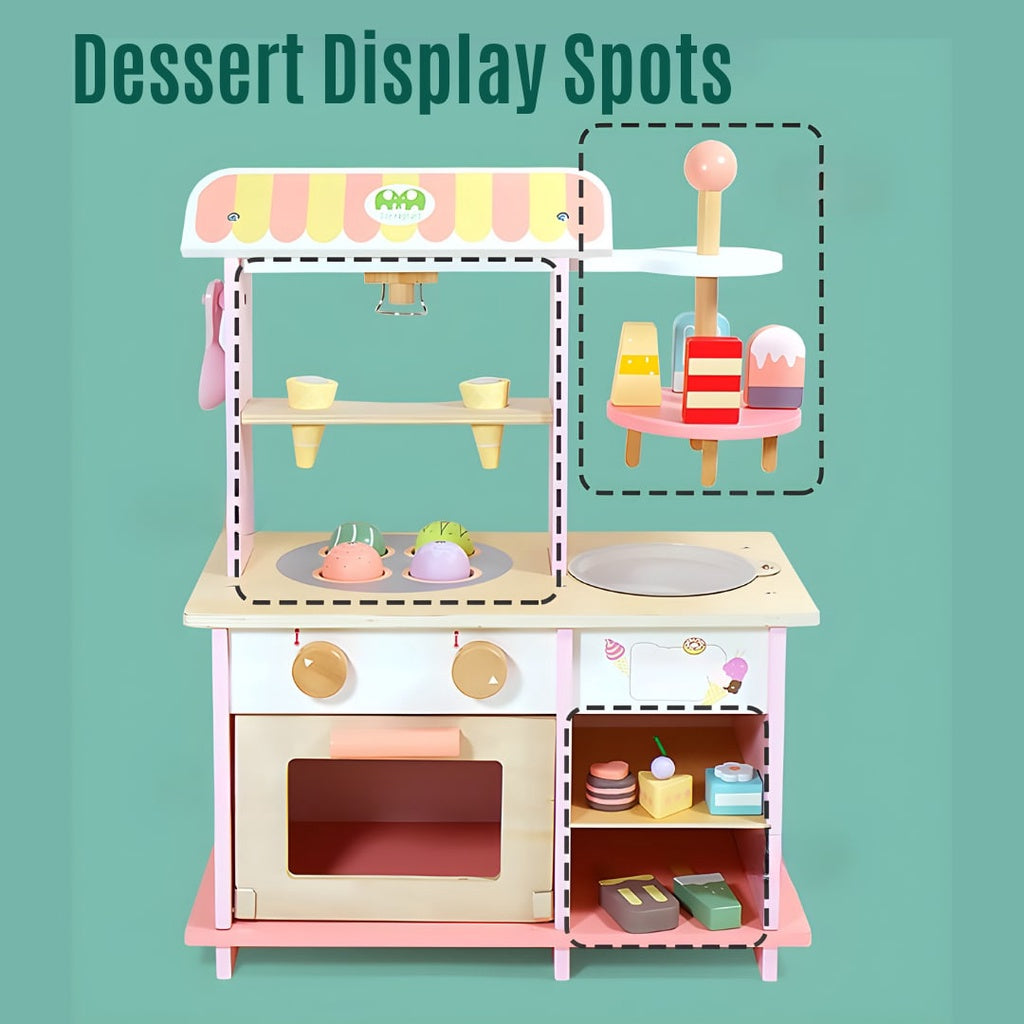 Wooden Ice Cream and Dessert Pretend Food Stand for Kids by WISHLAND