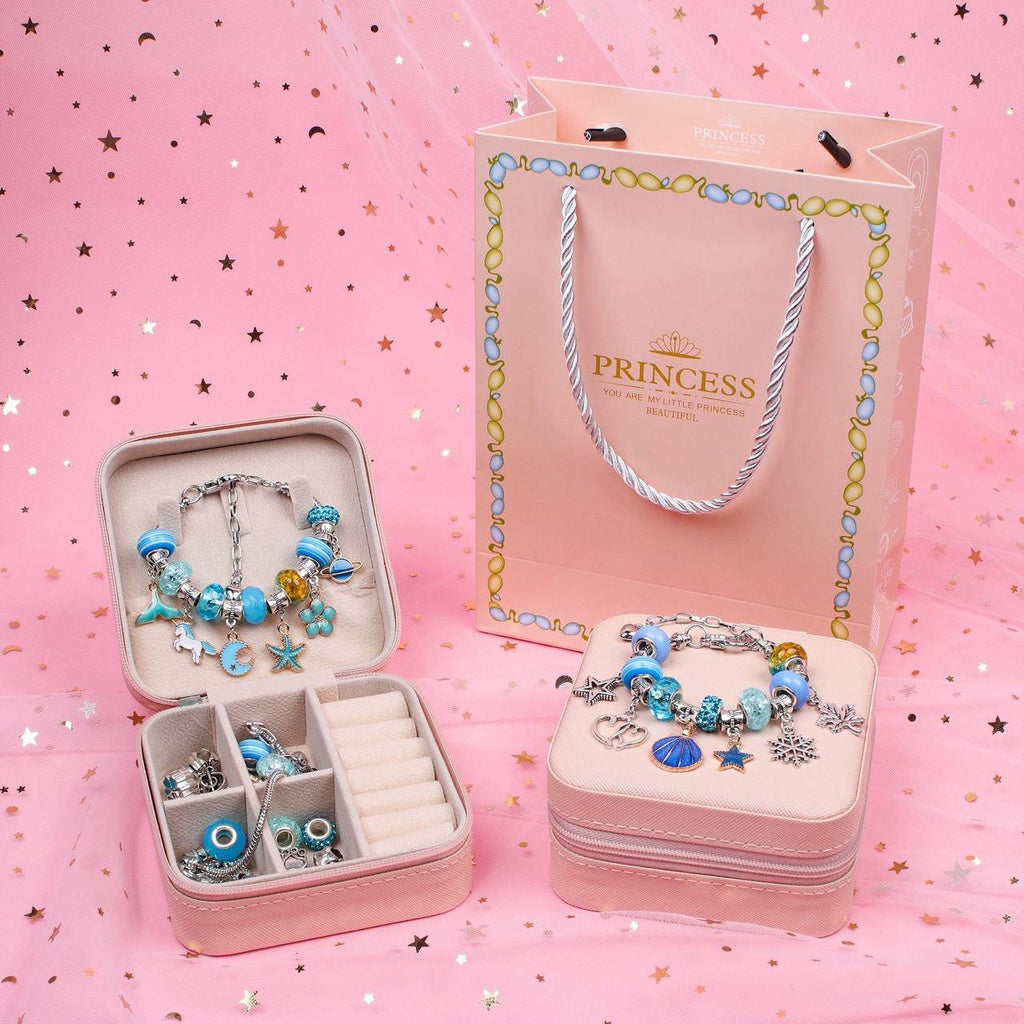 DIY Charm Bracelet and Necklace Making Kit with Jewelry Box for Kids by WISHLAND