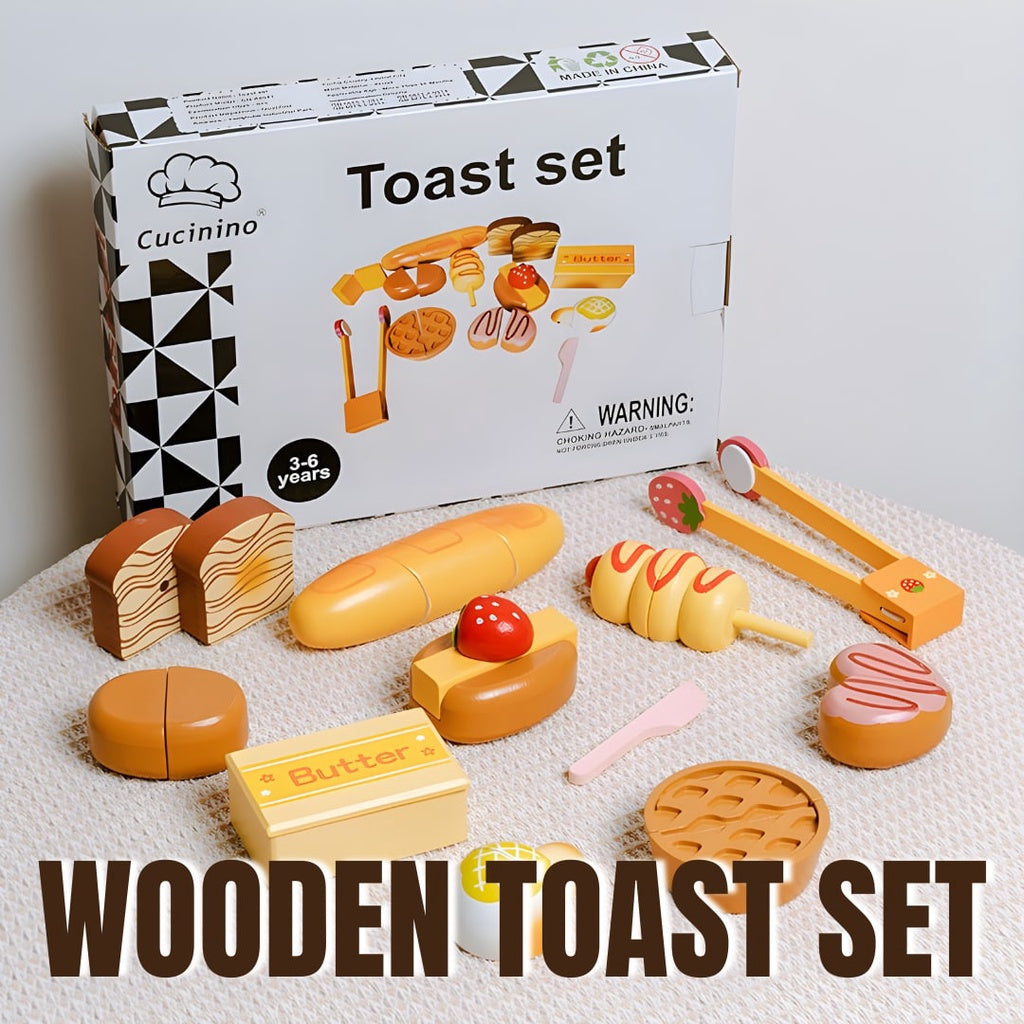 CUCININO Toast Set Wooden Bread & Pastries Pretend Play for Kids by WISHLAND