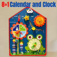 Wooden 8 in 1 Calendar and Clock Educational Fun Early Learning Toy for Kids by WISHLAND