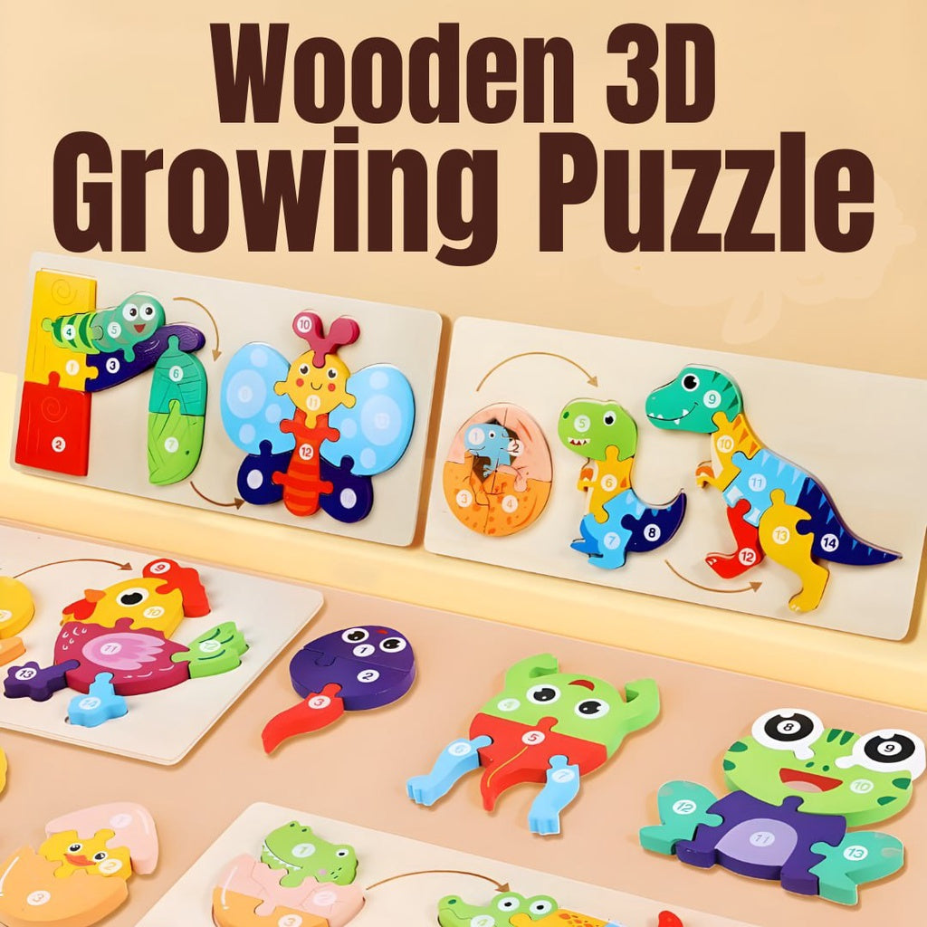 Wooden 3D Growing Animal Puzzle Early Educational Toy for Kids by WISHLAND