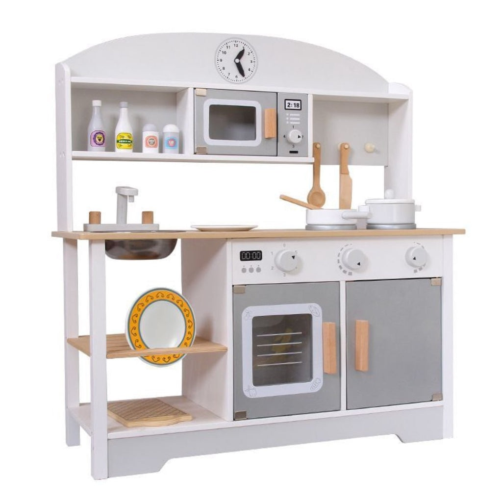 Wooden Japanese Style White Kitchen Pretend Play Cooking Playset for Kids by WISHLAND