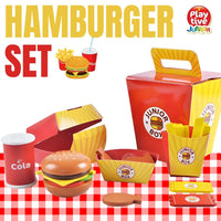 Wooden Diner Fast Food Burger Set with Real Take Out Box for Kids Pretend Play by WISHLAND