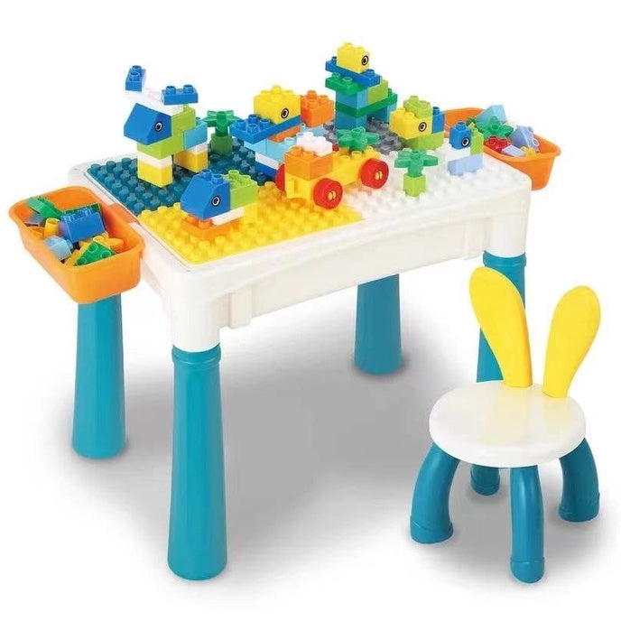 Small Building Blocks Table with Chair and Storage Best Gift for Kids Playset by WISHLAND