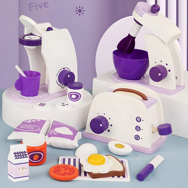 Wooden Purple Mini Appliances for Kids Cooking Pretend Play by WISHLAND