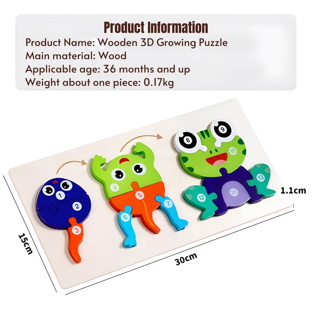 Wooden 3D Growing Animal Puzzle Early Educational Toy for Kids by WISHLAND