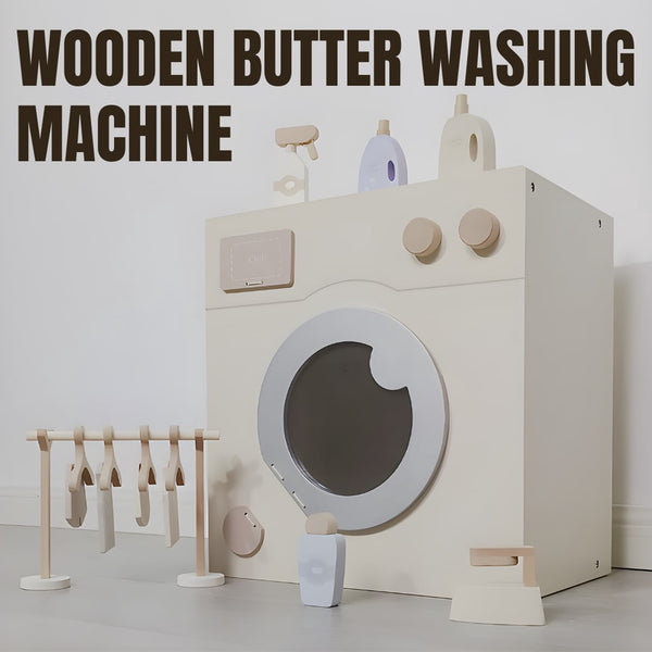 Wooden Butter Washing Machine Laundry Set Toy for Kids Pretend Play by WISHLAND