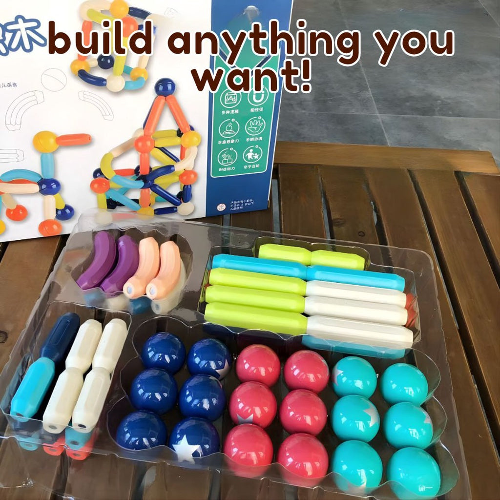 Magnetic Stick-On Building Blocks 64pcs Learning Educational STEM Toys by WISHLAND