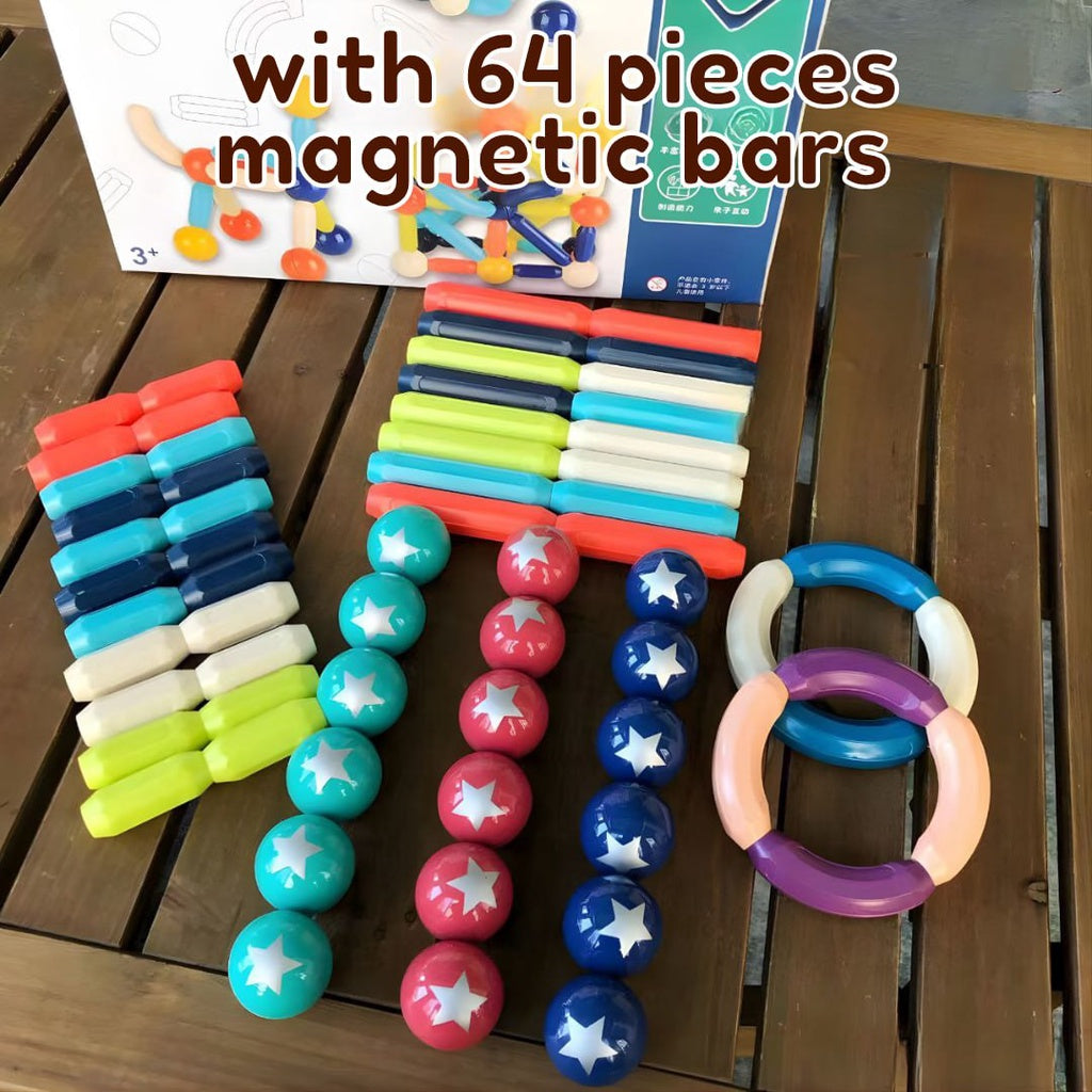 Magnetic Stick-On Building Blocks 64pcs Learning Educational STEM Toys by WISHLAND