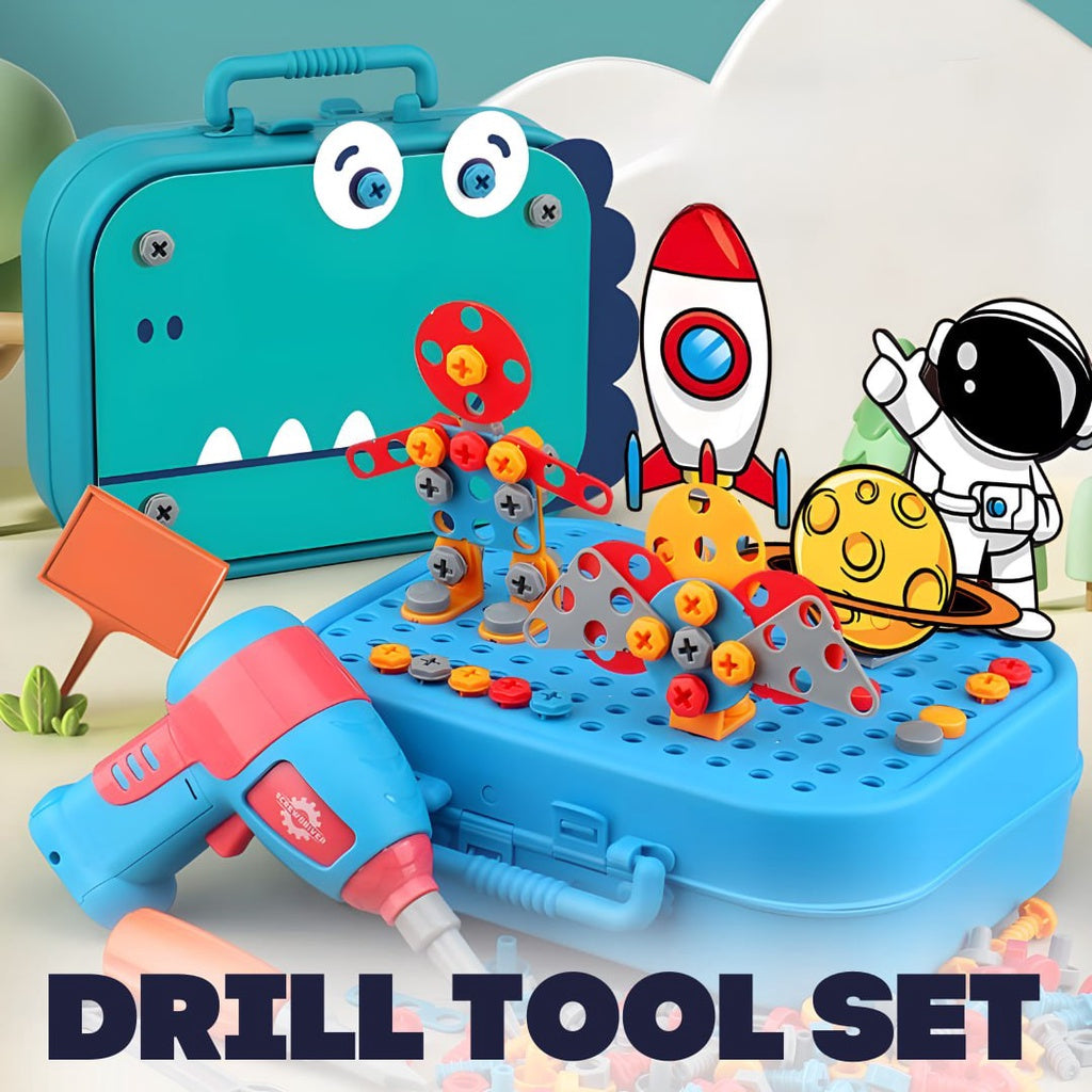 3D Drill Tool Kit with Electric Drill Screwdriver for Kids Pretend Play by WISHLAND